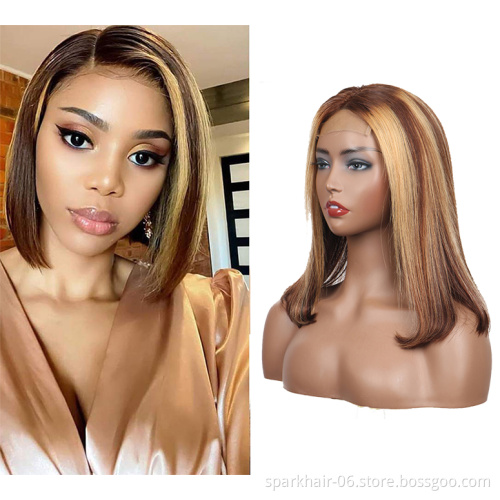 SPARK 10A 150% density Brazilian hair lace front wig, P4 / 27 color pre-picked Viking long hair lace wig, short bob wig